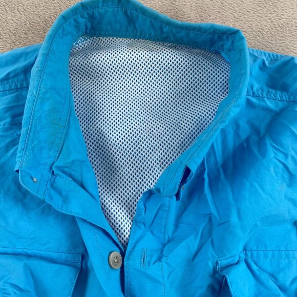 Columbia Men's Fishing Shirt Size XL PFG Blue Short Sleeve Caped Vented Camping - Picture 7 of 12
